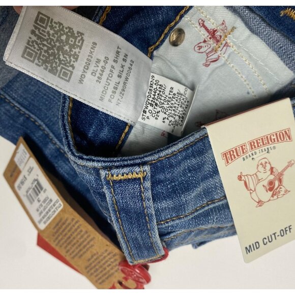 size 26 NEW True Religion mid rise cut off denim shorts $159 super stretch NWT - Picture 3 of 8